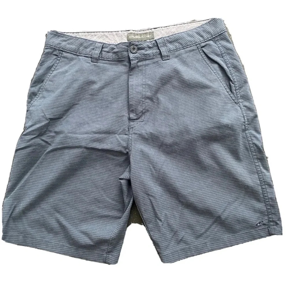 Oneill Shorts Men’s 34 Gray Striped Hybrid Cotton Blend Summer Casual